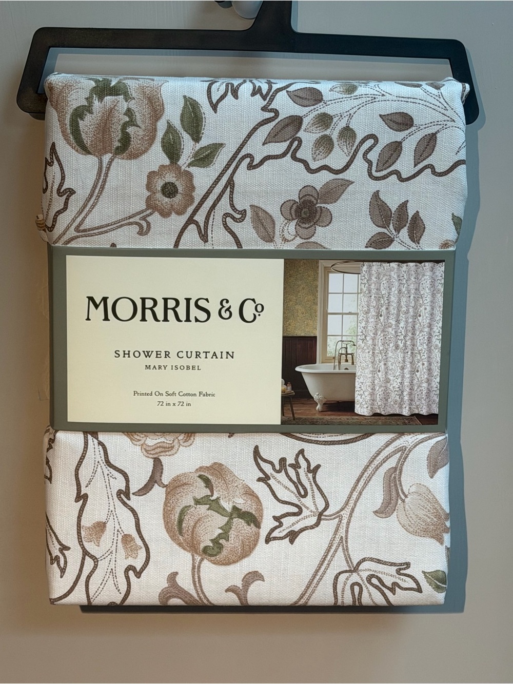 Morris & Co. NWT Mary Isobel Floral Shower Curtain Cream & Brown 72” x 72”